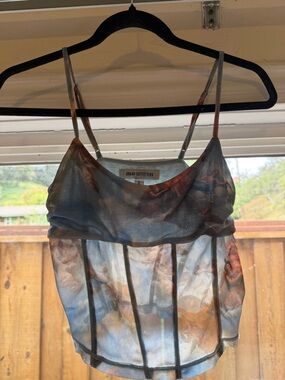 Urban Outfitters Sheer Angel-Print Cowl Tank Top - Blue, Brown